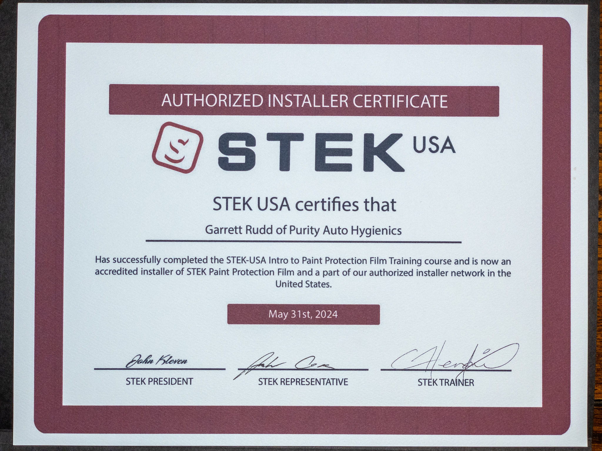 Certified STEK USA PPF Installer in Yuba City, Ca